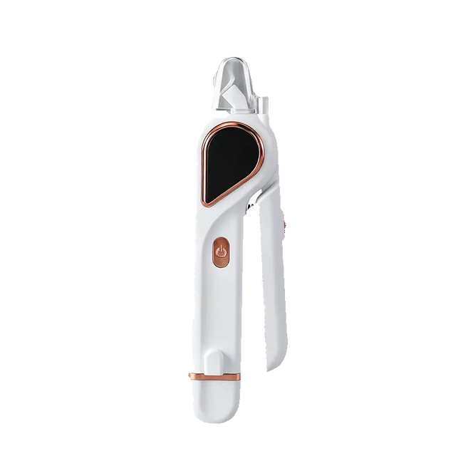 PawGlow white 2-in-1 pet nail clipper and grinder on a transparent background