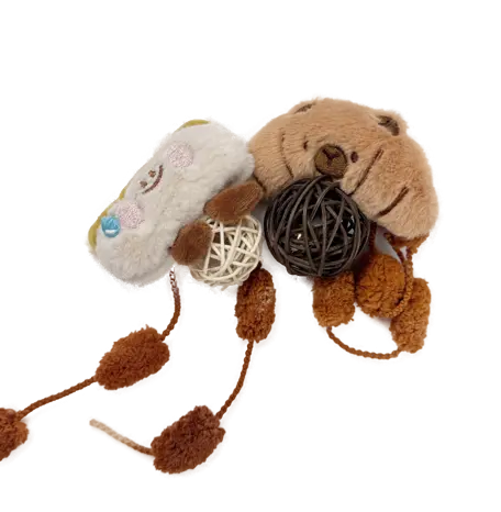 Rattan Buddy plush cat toy set on a transparent background